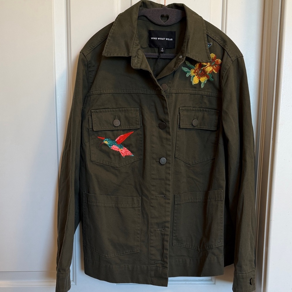 Who What Wear Dark Green Embroidered Jacket Size X - NWT